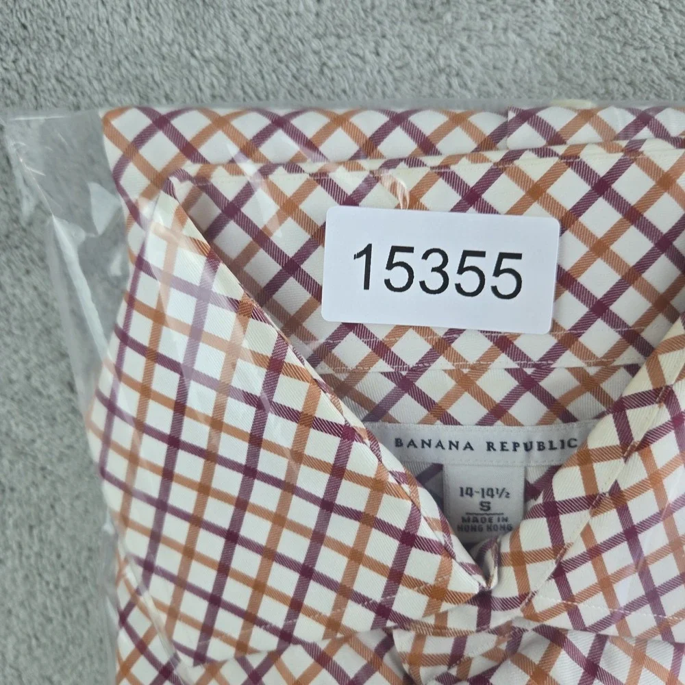 Vintage Banana Republic Shirt Mens Small 14/14.5 White Orange Burgundy Checkered